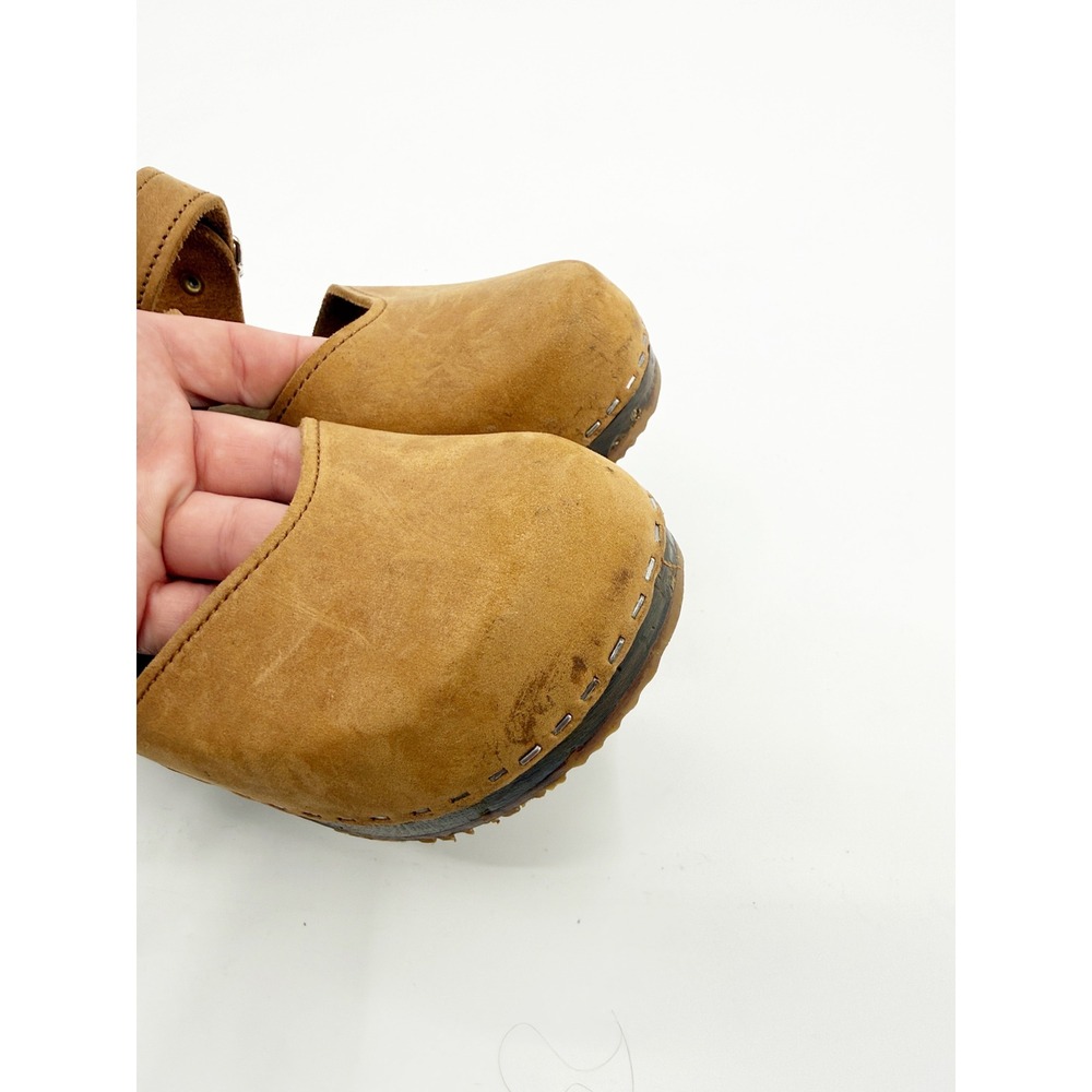 Sandgrens Handmade Swedish Tan Nubuck Leather Wooden Platform Clog Size 39 8-8.5 - Picture 8 of 14